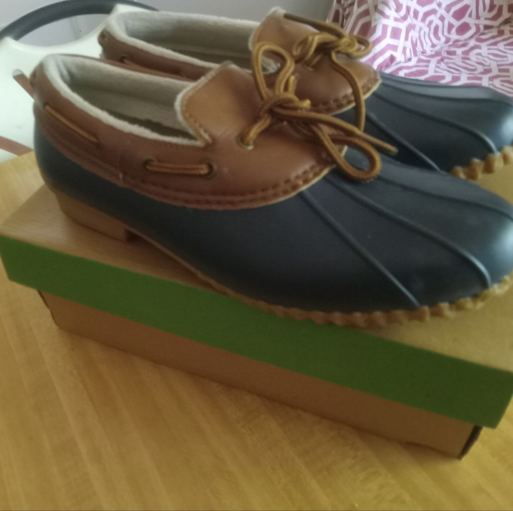 Brown and Blue Duck Boots